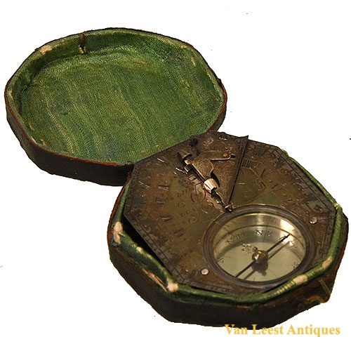 ANTIQUE OCTAGONAL POCKET SUNDIAL & COMPASS – The