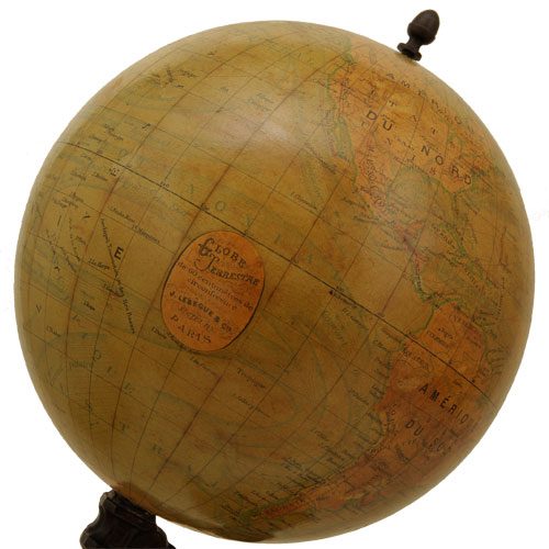 1880 14 LEBEGUE FRENCH ANTIQUE TERRESTRIAL GLOBE MAPPEMONDE unusual base